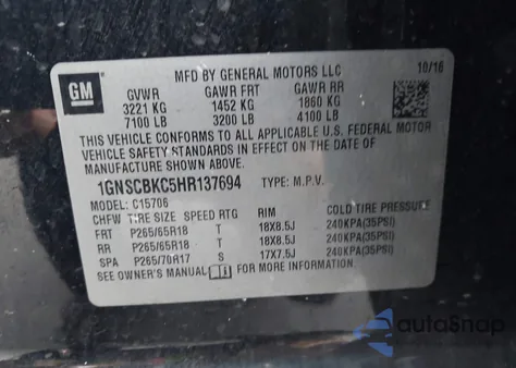 2017 Chevrolet Tahoe Lt from USA, damaged, VIN 1GNSCBKC5HR137694